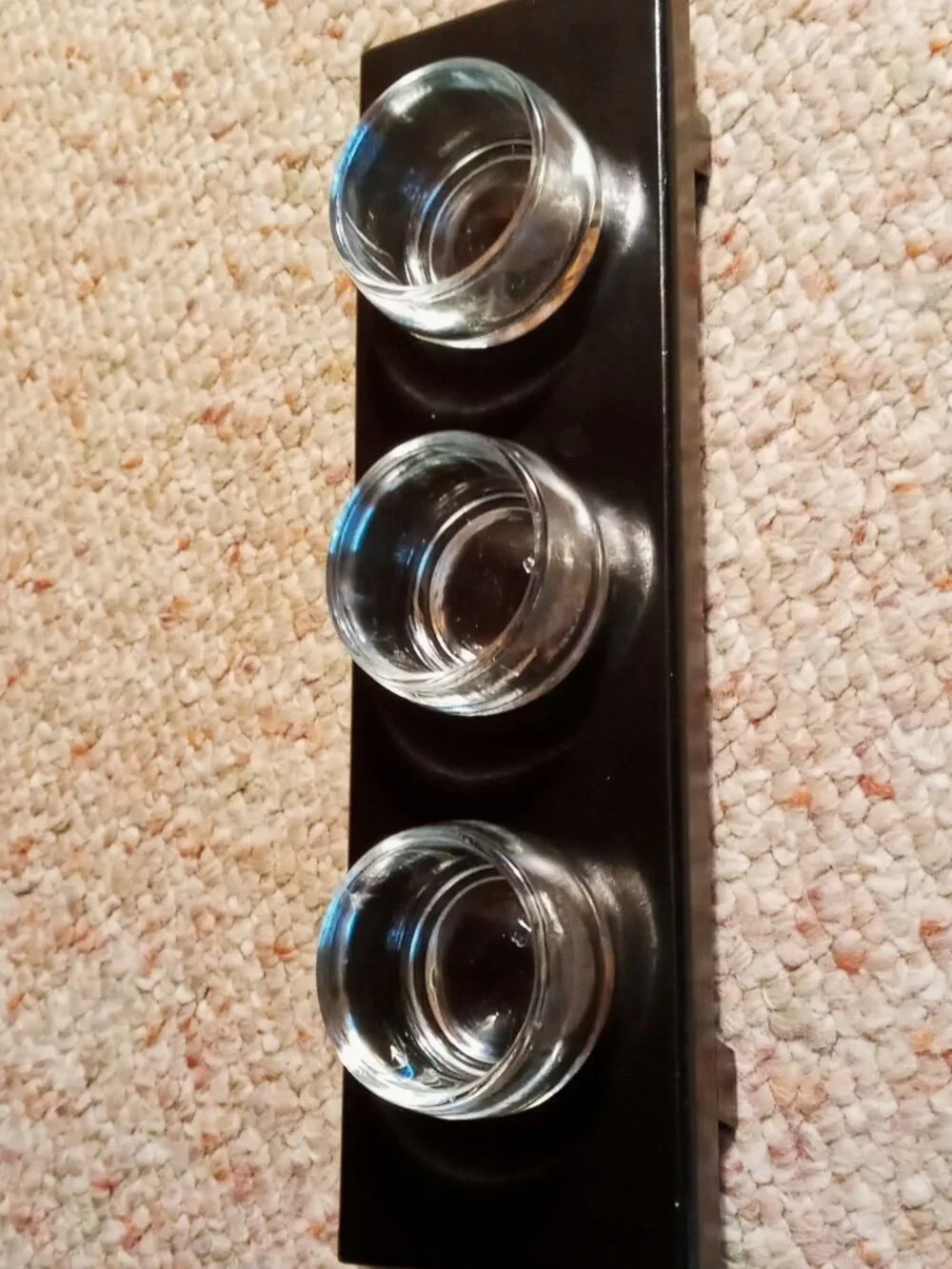 3-Cup Glass Votive/Tealight Candle Holder Centerpiece w/Black Wooden Tray Decor